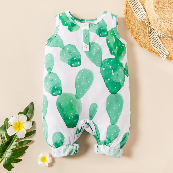 Baby Stylish Cactus Allover Sleeveless Jumpsuit