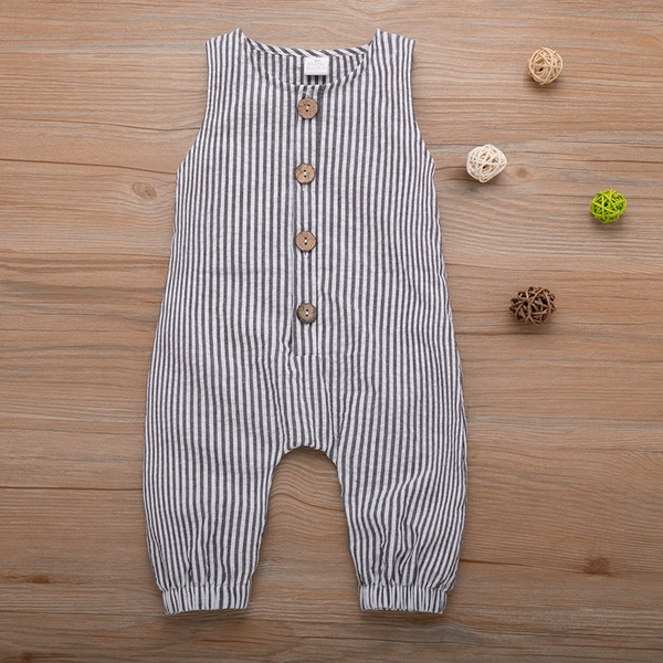 Baby Striped Overalls Round Neck Jumpsuit