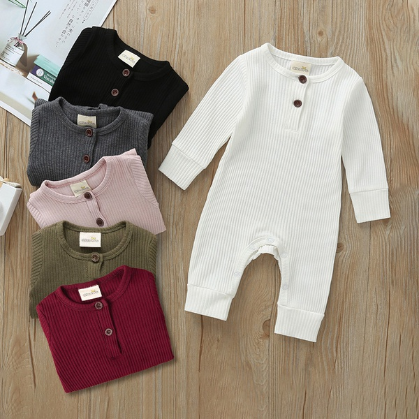 Baby Boy / Girl Cotton Knitted Style Solid Cardigan Long-sleeve Jumpsuit