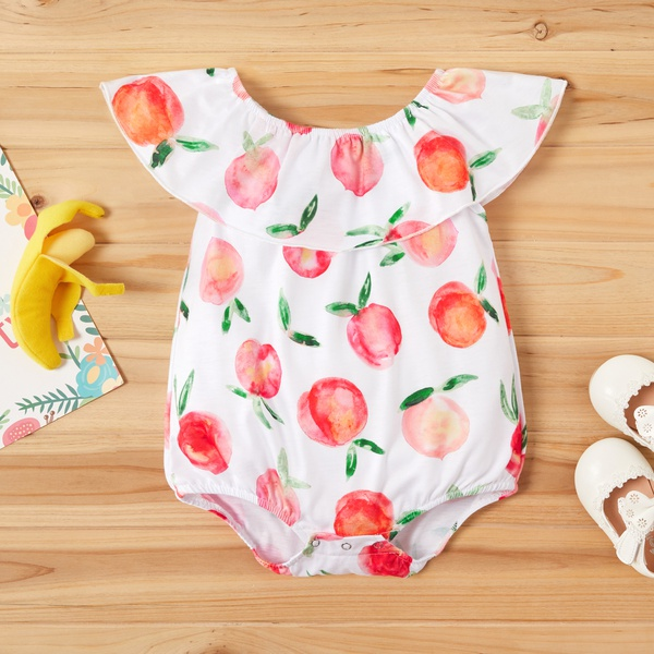 Baby Flounced Collar Peach Print Rompers