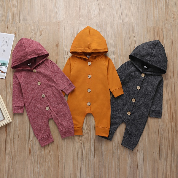 Baby Boy Solid Cardigan Design Hooded Long-sleeve Jumpsuit