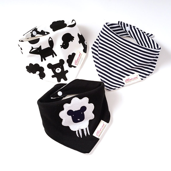 3-pack Sheep Print Striped Cotton Bibs