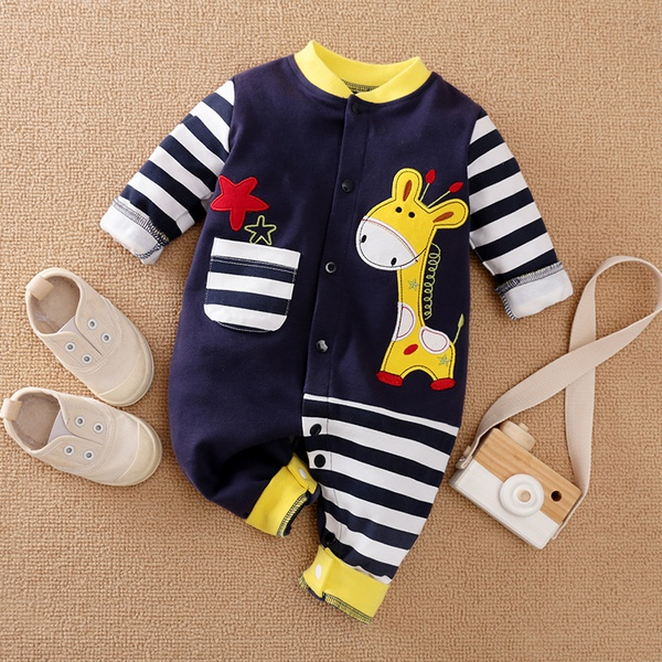 Baby Boy / Girl Cute Giraffe Embroidery Stripe Design Long-sleeve Jumpsuit