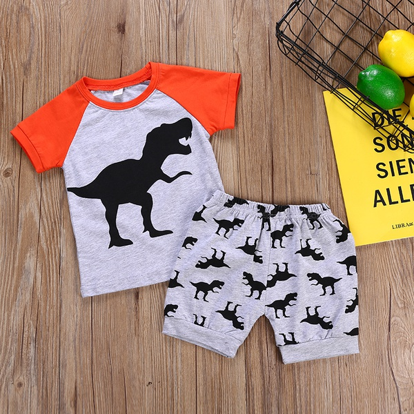 Dinosaur Print Short-sleeve Top and Shorts Set