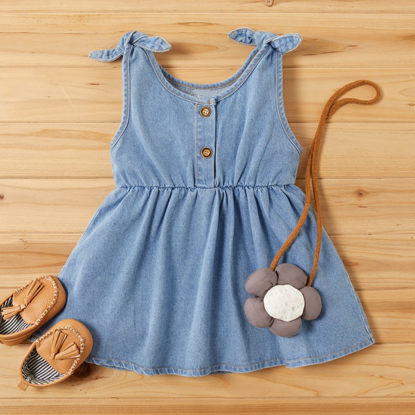 Baby Girl Casual Solid Sleeveless Denim Dress