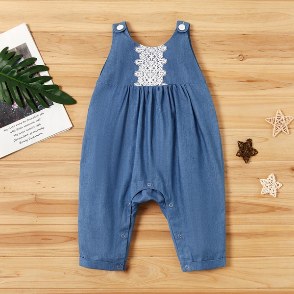 Baby Lace Decor Denim Jumpsuits