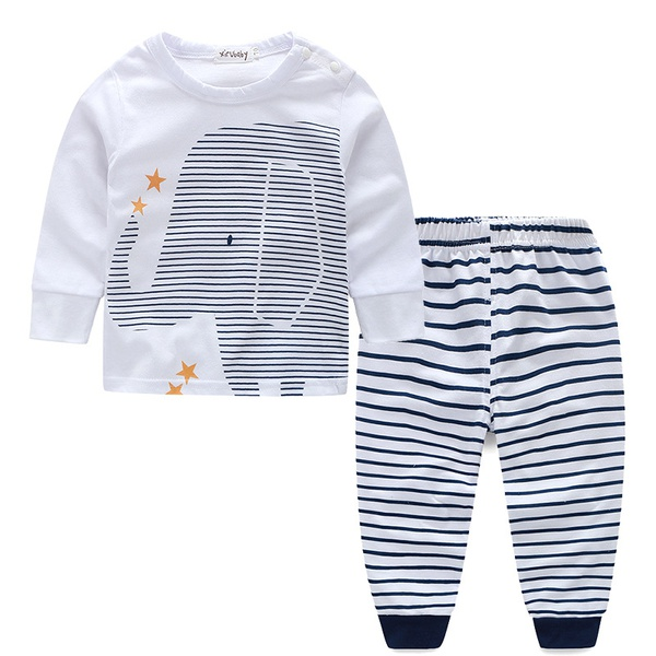 Baby Cartoon Striped Elephant Top and Pants Set