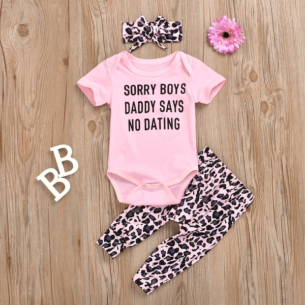 3-piece Letter Print Bodysuit and Leopard Print Pants Set