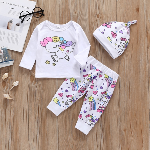 3-piece Unicorn Print Top and Pants Set