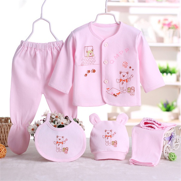 5-piece Bear Print Top and Pants Set