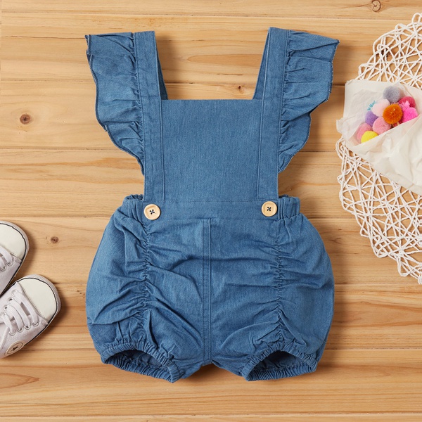 Baby Casual Solid Denim Romper