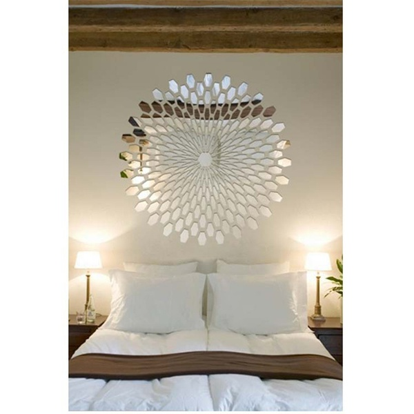 Rhombus Design Flower Mirror Wall Decor