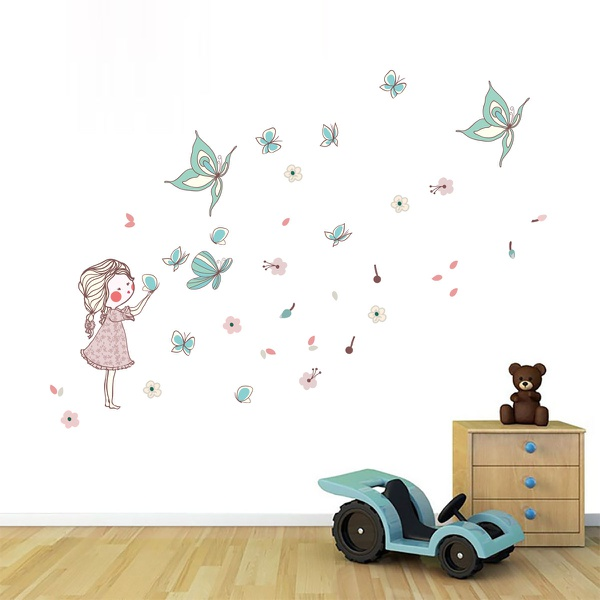 Cartoon Girl Butterfly Creative Wall Sticker