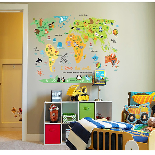 Removable Animal Print World Map Wall Sticker