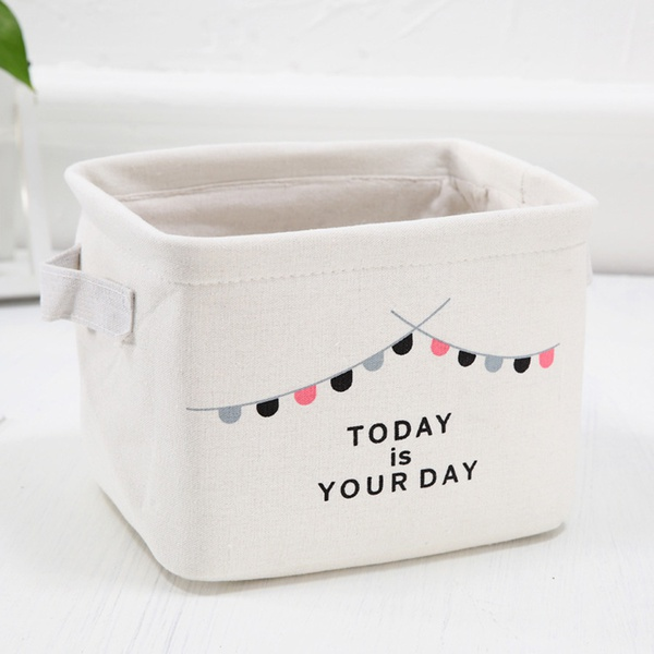 Canvas Desktop Storage Basket Banner Print Desk Organizer Box Stationery Container