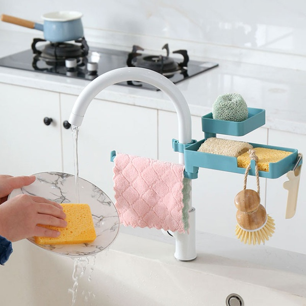 Kitchen Turnable Faucet Shelf Sponge Dishcloth Finishing Rack