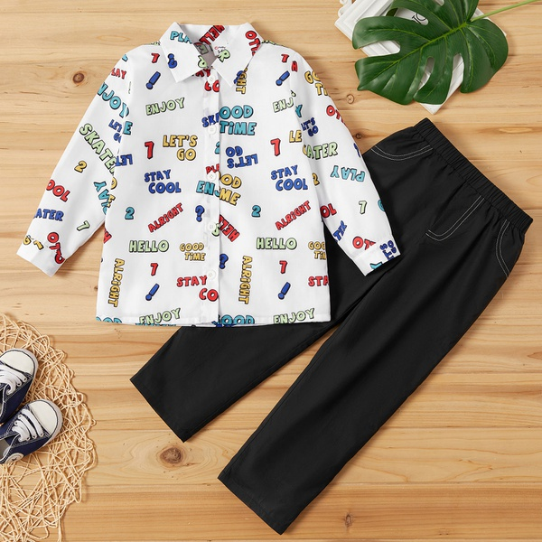 2-piece Toddler Girl Letter Number Print Colorful Shirt and Solid False Pocket Pants Set