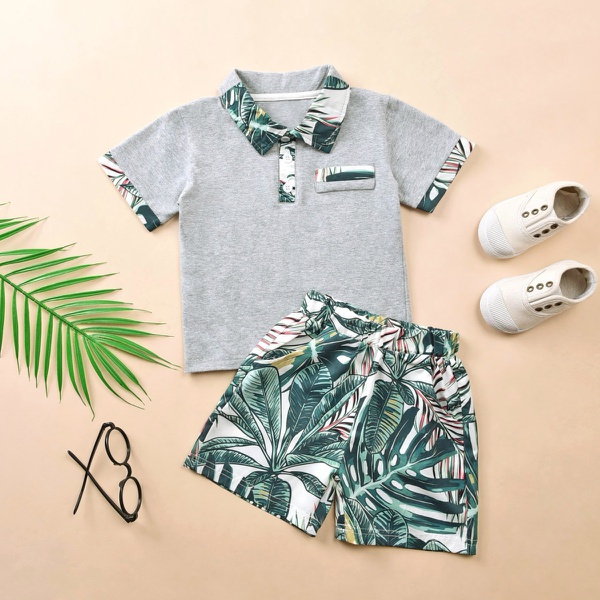 2-piece Toddler Boy Leaf Print Top and Shorts Set