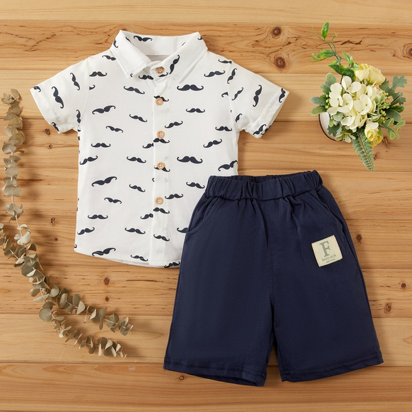 2-piece Baby / Toddler Boy Stylish Moustache Print Shirt and Shorts Set