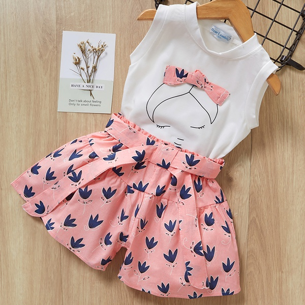 Baby / Toddler Girl Bow Decor Top and Printed Shorts Set