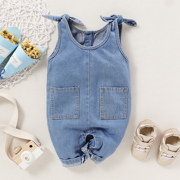 Bow Decor Denim Jumpsuit