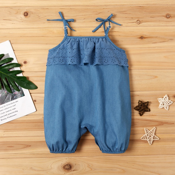 Baby Soft Denim Flounced Strappy Bodysuit