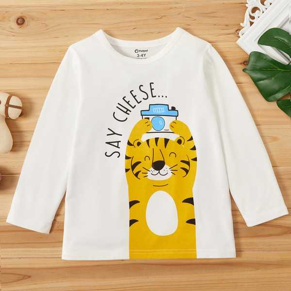 Toddler Boy Animal Pattern Letter Print Long-sleeve Tee