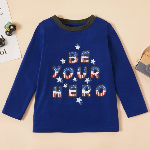 Toddler Boy Letter Print Stars Pattern Long-sleeve Tee