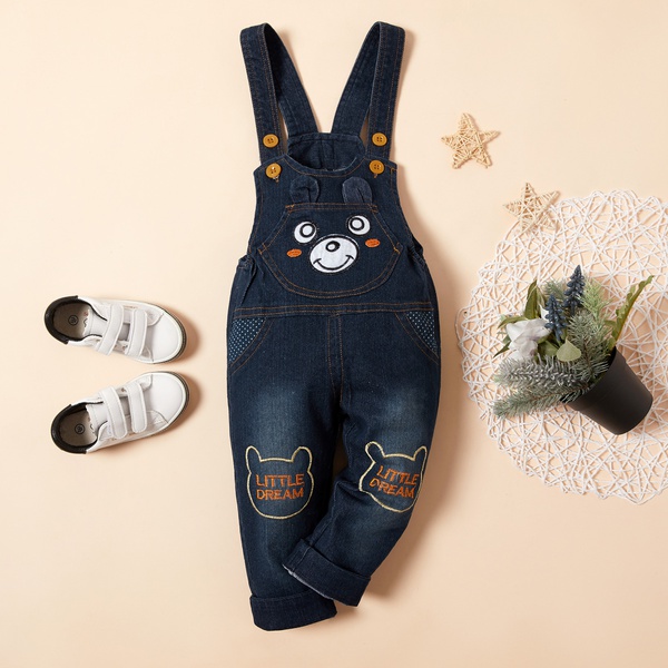 Baby / Toddler Adorable Bear Decor Denim Suspender Pants (No Shoes)