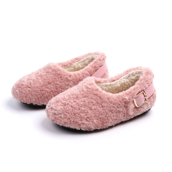 Toddler / Kid Girl Solid Buckle Fluff Slipper