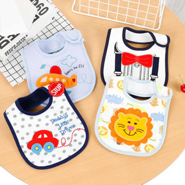 4-piece Cartoon Lion Car Animal Print Baby Bib