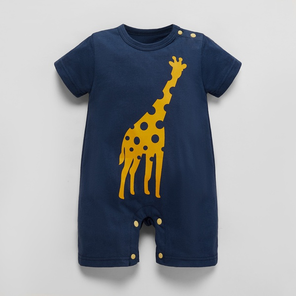 Baby Giraffe Print Round Neck Romper