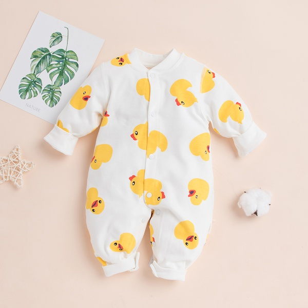 Baby Duck Allover Long-sleeve Jumpsuit