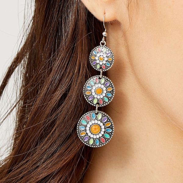 Indian Retro Creative Drop Oil Round Drop Alloy Earrings