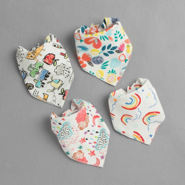 4-pack Rainbow Cartoon Print Cotton Bibs