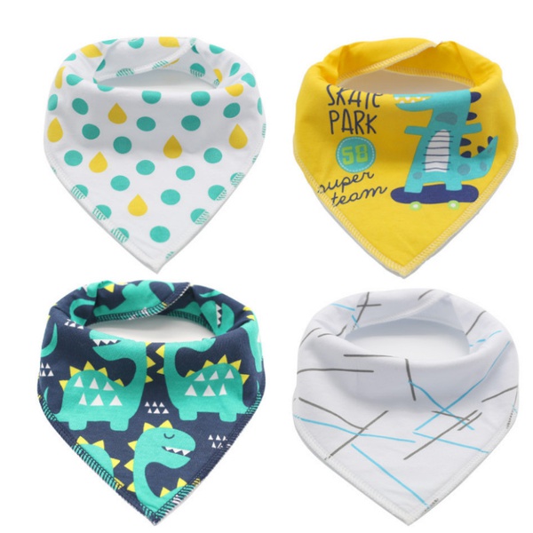 4-pack Dino Print Cotton Bibs