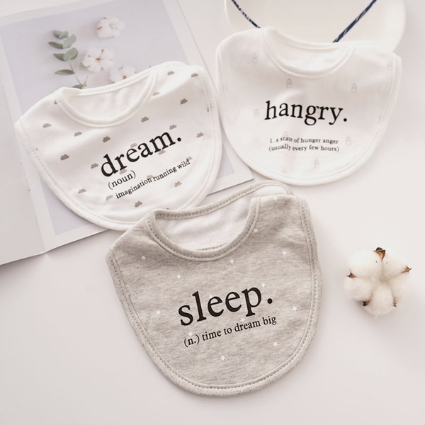 3-pieces Letter Cartoon Print Softness Cotton Baby Absorbent Bibs