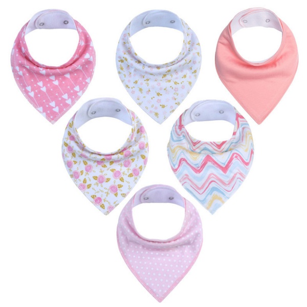 6-pack Floral Print Cotton Bibs