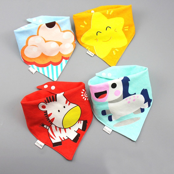 Baby Bibs Triangle Cotton Bibs Three-layer Waterproof Cartoon Print Bibs Baby Boys Girls Feeding Smock Infant Burp Cloth