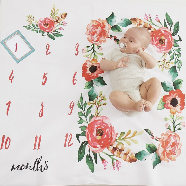 Pretty Floral Print Baby Milestone Blanket Photography Background Prop