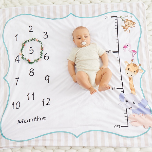 Cartoon Print Baby Flannel Milestone Blanket