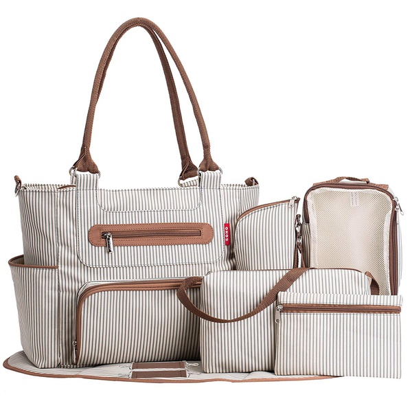 Stylish Striped Large Capacity Diaper Bags Set