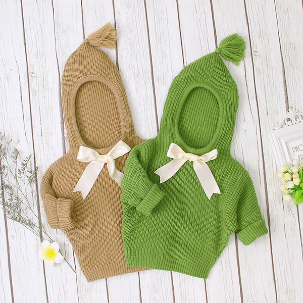 Solid Bowknot Decor Hooded Sweater