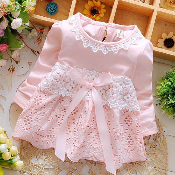 Baby / Toddler Lace Decor Long-sleeve Dress