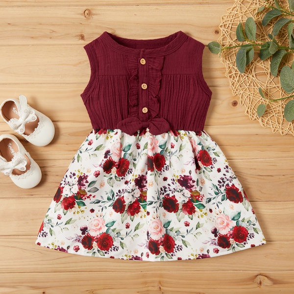 Baby Sleeveless Splice Floral Dresses