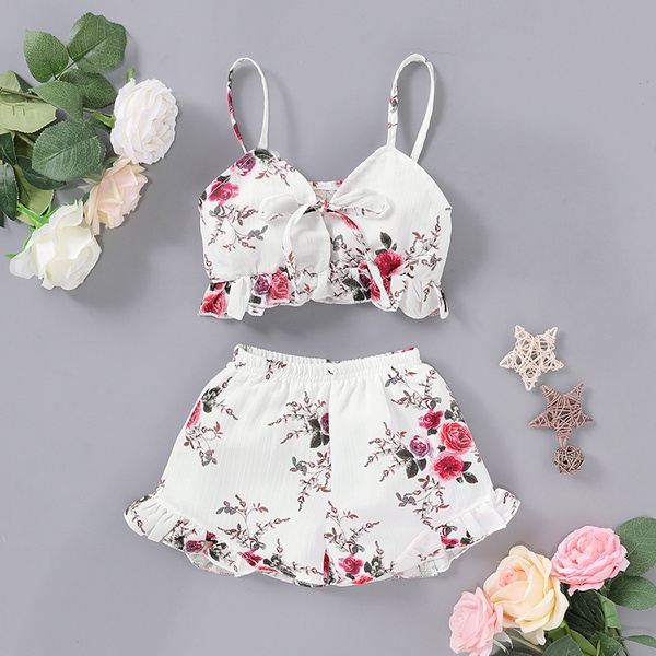 Sassy Girl Floral Print Slip Tube Top and Shorts Set