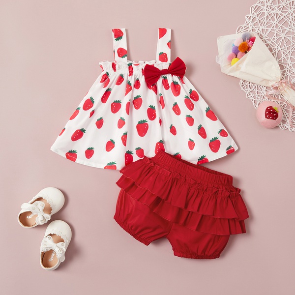 Strawberry Print Slip Top and Shorts Set