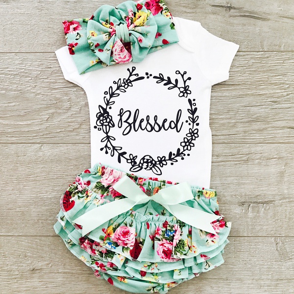 Baby/Toddler Girl's Letter Bodysuit, Flower Headband and Shorts