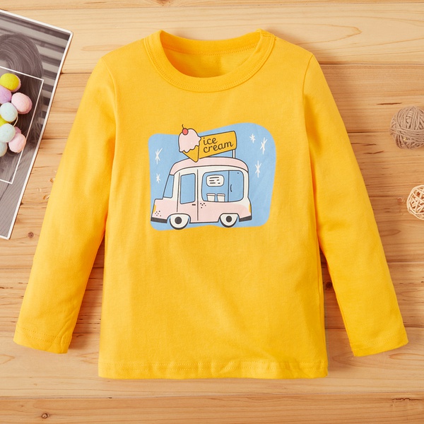 Baby / Toddler Girl Vehicle Pattern letter Print Long-sleeve Tee