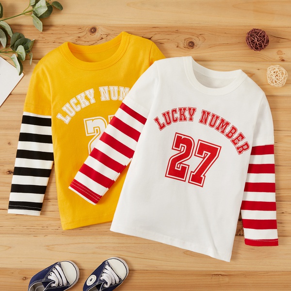 Baby / Toddler Boy Letter Print Striped Long-sleeve Tee